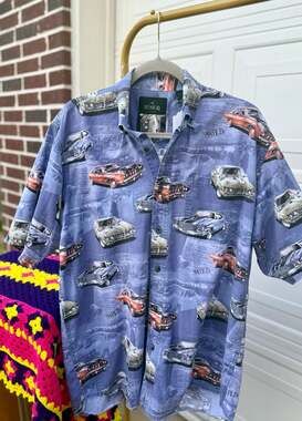RedHead Men's Vintage Classic Cars Short Sleeve Button Down Shirt